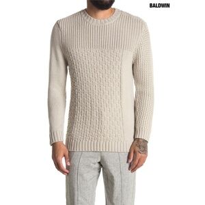 BALDWIN MEN NWT TIERNEY CREW NECK 100% MERINO WOOL WHITE SWEATER. SIZE L